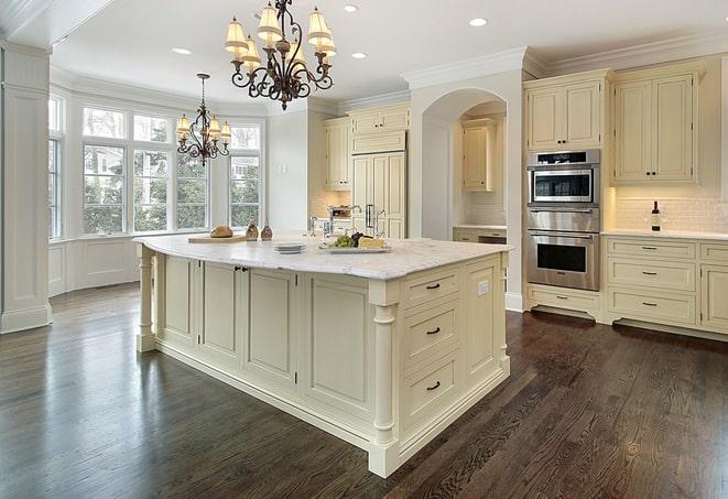 close-up view of textured laminate flooring planks in Boston, MA